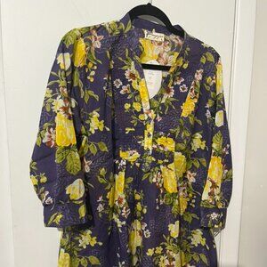 NWT MAGAZINE FLORAL TUNIC Roll 3/4 sleeves SZ L